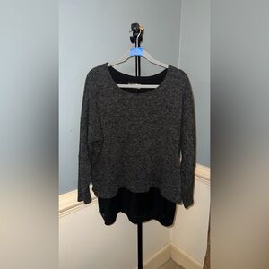 Sympli Two-Tone Layered Look Sweater in Charcoal and Black